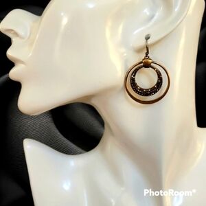VTG Brass Creole Double Circle Glitter Nebula Baddie Dangle Earrings
